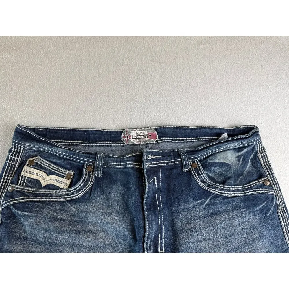 Monarchy Collection Men’s Size 40 Blue Denim Long Shorts Embroidered Distressed